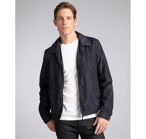 prada navy nylon woven rain jacket|prada jacket.